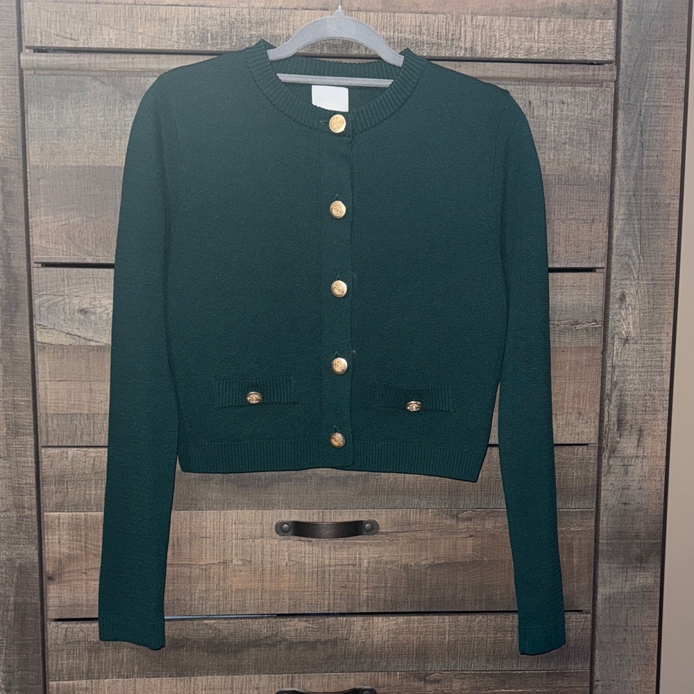Elegant Green Women's Sweater with Gold Buttons